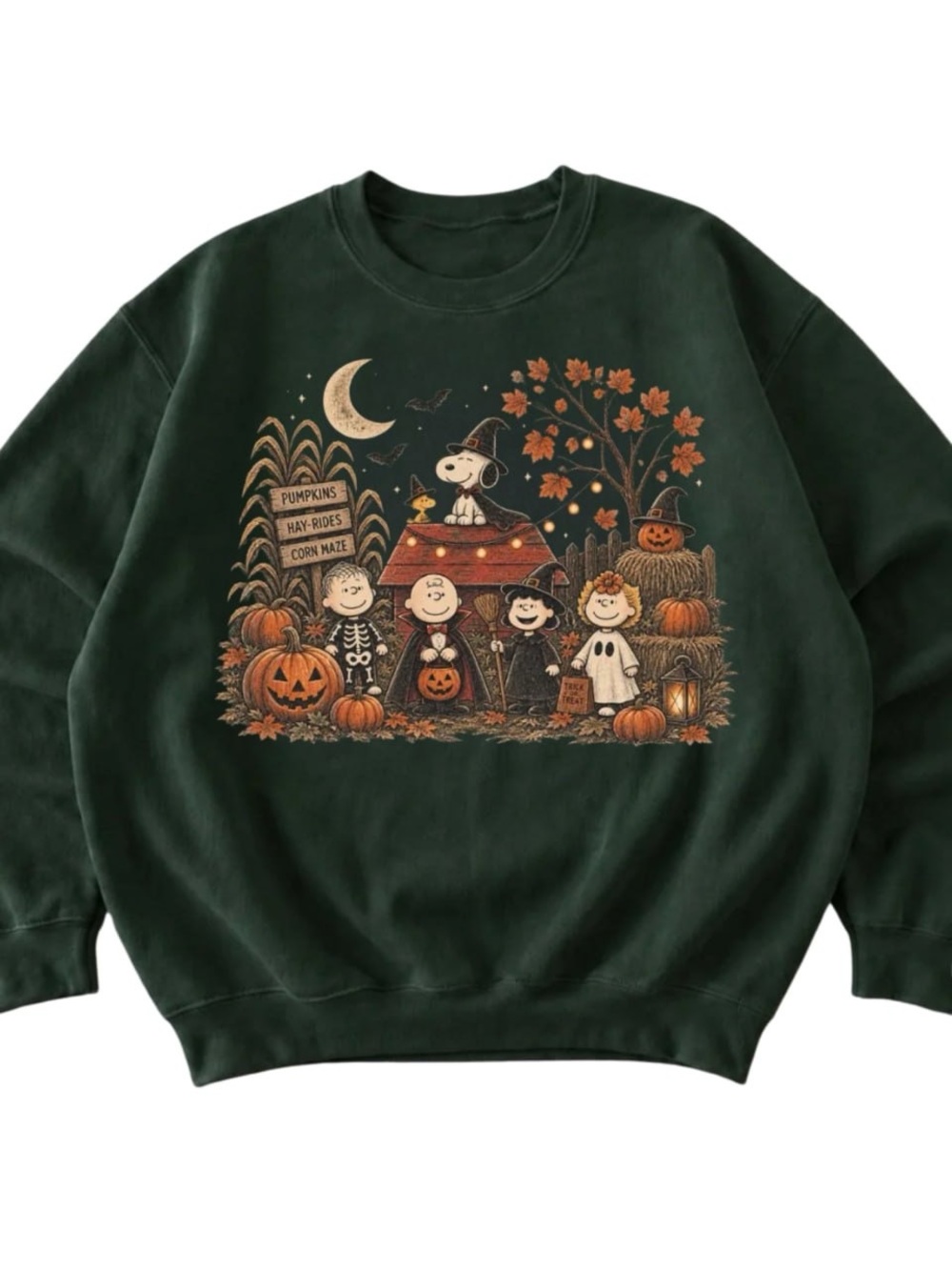 Forest Green Halloween Peanuts Graphic Crewneck Sweatshirt